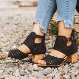 Schnallen Perforiert Luftige Sandalen mit Kork Blockabsatz