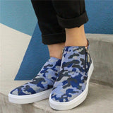 Canvas Camouflage Reißverschluss Flach Sneakers Rot Leopard