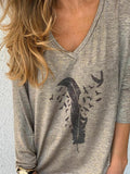 Federmuster Sweatshirts Grau mit Lang Ärmeln