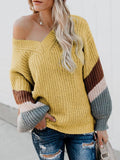 V Ausschnitt Pullover Leicht Warm Einfach Gelb