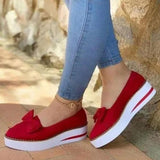 Schleife Plateau Keilabsatz Wildleder Slip-On Sneakers Pink Rot Schwarz