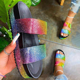 Regenbogenfarben Strasssteine Riemen Plateau Pantoffel