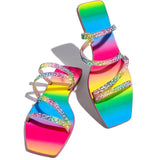 Regenbogenfarben Strasssteine Flach Pantoffel
