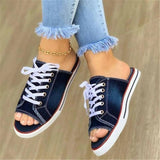 Denim Leinwand Schnürung Verziert Flache Slippers Hellblau
