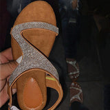 Strasssteine Slingback Schließe Riemensandale Rot Braun