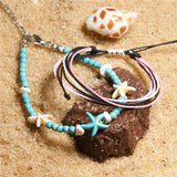 Türkis Boho Seestern Riemen Fußkette Knöchelkette
