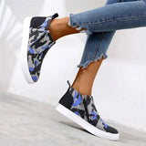 Canvas Camouflage Reißverschluss Flach Sneakers Rot Leopard