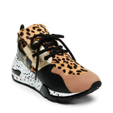 Leopard Farbe Block Schnürung Plateau Sneakers