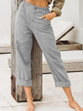 Frauen einfarbige Hose aus Baumwolle und Leinen High Waist