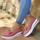 Schleife Plateau Keilabsatz Wildleder Slip-On Sneakers Pink Rot Schwarz