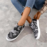 Canvas Camouflage Reißverschluss Flach Sneakers Rot Leopard