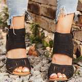 Schnallen Perforiert Luftige Sandalen mit Kork Blockabsatz