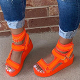 Riemen Plateau Slingback Klettverschluss Keilabsatz Sandalette