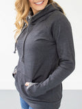 Grau Unifarben Tunnelzug Lässig Kapuze Sweatshirt