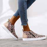 Canvas Camouflage Reißverschluss Flach Sneakers Rot Leopard