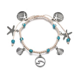 Boho Türkis Perlen Seesterne Muscheln Anhänger Fußkette Schmuck