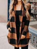 Buttons Up Plaid Print Langer Mantel