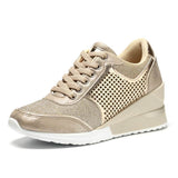 Perforiert Keilabsatz Schnürung Sneakers Grau Leopard