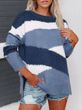 Warm Gestreift Gestrickt Pullover mit Crew Ausschnitt