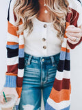 Lang Gestrickt Streifen Cardigan