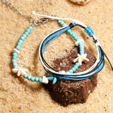 Türkis Boho Seestern Riemen Fußkette Knöchelkette