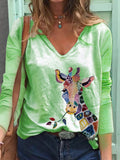 Reh Print Sweatshirts mit V Ausschnitt