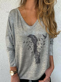 Federmuster Sweatshirts Grau mit Lang Ärmeln