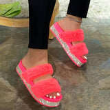 Flauschig Strasssteine Verzierte Sohle Slip-On Pantoffel