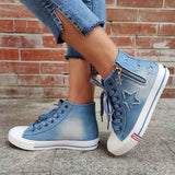 Sterne Seitlicher Reißverschluss Denim Schnürsneakers