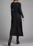 Elegantes V-Ausschnitt Langarm Midikleid