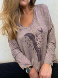 Federmuster Sweatshirts Grau mit Lang Ärmeln