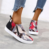Canvas Camouflage Reißverschluss Flach Sneakers Rot Leopard
