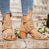 Schnallen Perforiert Luftige Sandalen mit Kork Blockabsatz