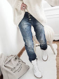 Blau Lässige Geknöpfte Denim Hosen Patchwork