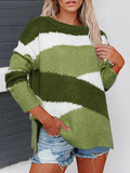 Warm Gestreift Gestrickt Pullover mit Crew Ausschnitt