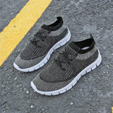Flyknit Stoff Sportlisch Flache Schnürsneakers Pink Grau Schwarz