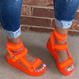 Riemen Plateau Slingback Klettverschluss Keilabsatz Sandalette