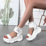 Schwarz Reißverschluss Plateau Keil Sandalette