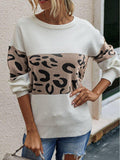 Normal Leopard Rundhals Langarm Pullover