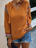 Langärmelig Strickpullover mit Kapuze und V-Ausschnitt für Frauen