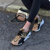 Leopard Farbe Block Schnürung Plateau Sneakers