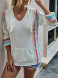Langärmelig Strickpullover mit Kapuze und V-Ausschnitt für Frauen