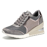 Perforiert Keilabsatz Schnürung Sneakers Grau Leopard