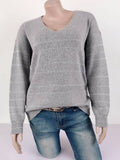 Langärmeliger V-Ausschnitt aus Polyester für Frauen und goldgestreifte Pullover