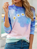 Batik Lässig Print Rundhals Geblümt Shirts & Blusen&Shirts