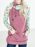 Paneeliert Langarm Lässig Kapuze Sweatshirt