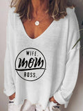 Buchstabe Langarm Lässig Baumwollgemisch Shirts & Blusen&Shirts