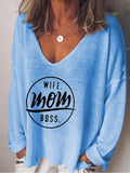 Buchstabe Langarm Lässig Baumwollgemisch Shirts & Blusen&Shirts
