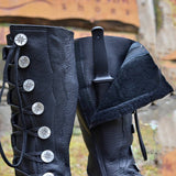 Geknöpfter Stiefel aus Leder mit Schnürung für Damen