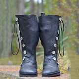 Geknöpfter Stiefel aus Leder mit Schnürung für Damen